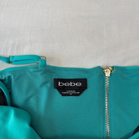 bebe turquoise peplum v neck going out top small y2k glam - Picture 4 of 4